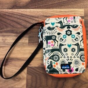 Kavu Colorful Animal Print Wristlet with Orange Trim